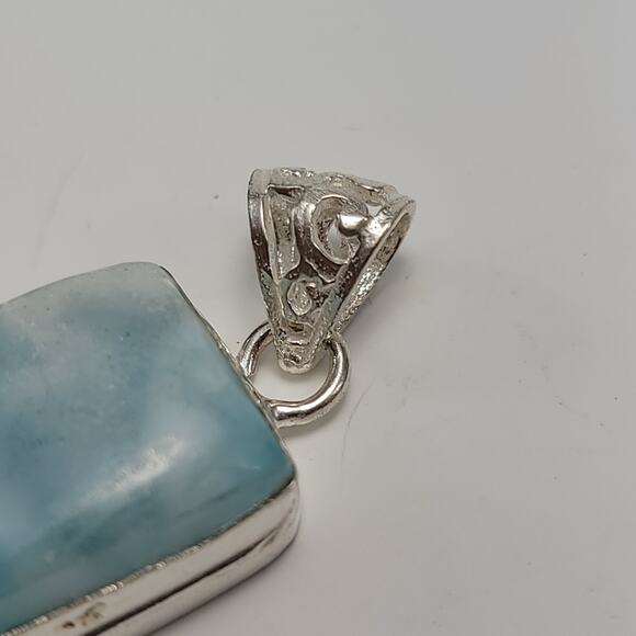 Tranquil Blue Larimar Silver Pendant (1.5") with 18" Necklace - Picture 3 of 8